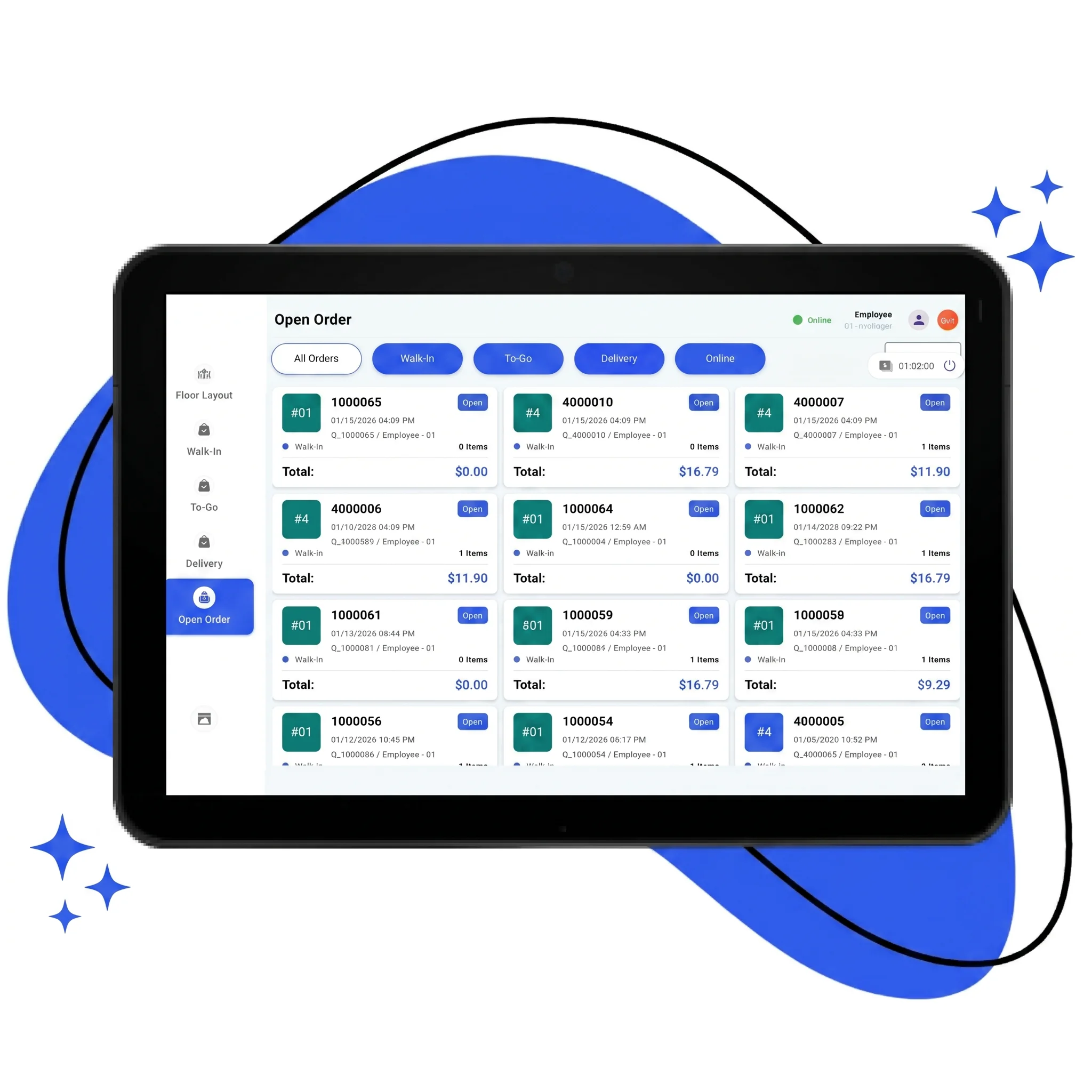 The Partnr kitchen display system with live order tickets